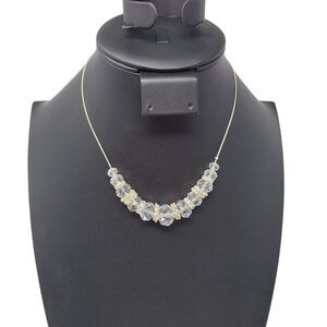 Silver Tone Chain Floating Crystal Rhinestone Washer Opera Necklace Cocktail